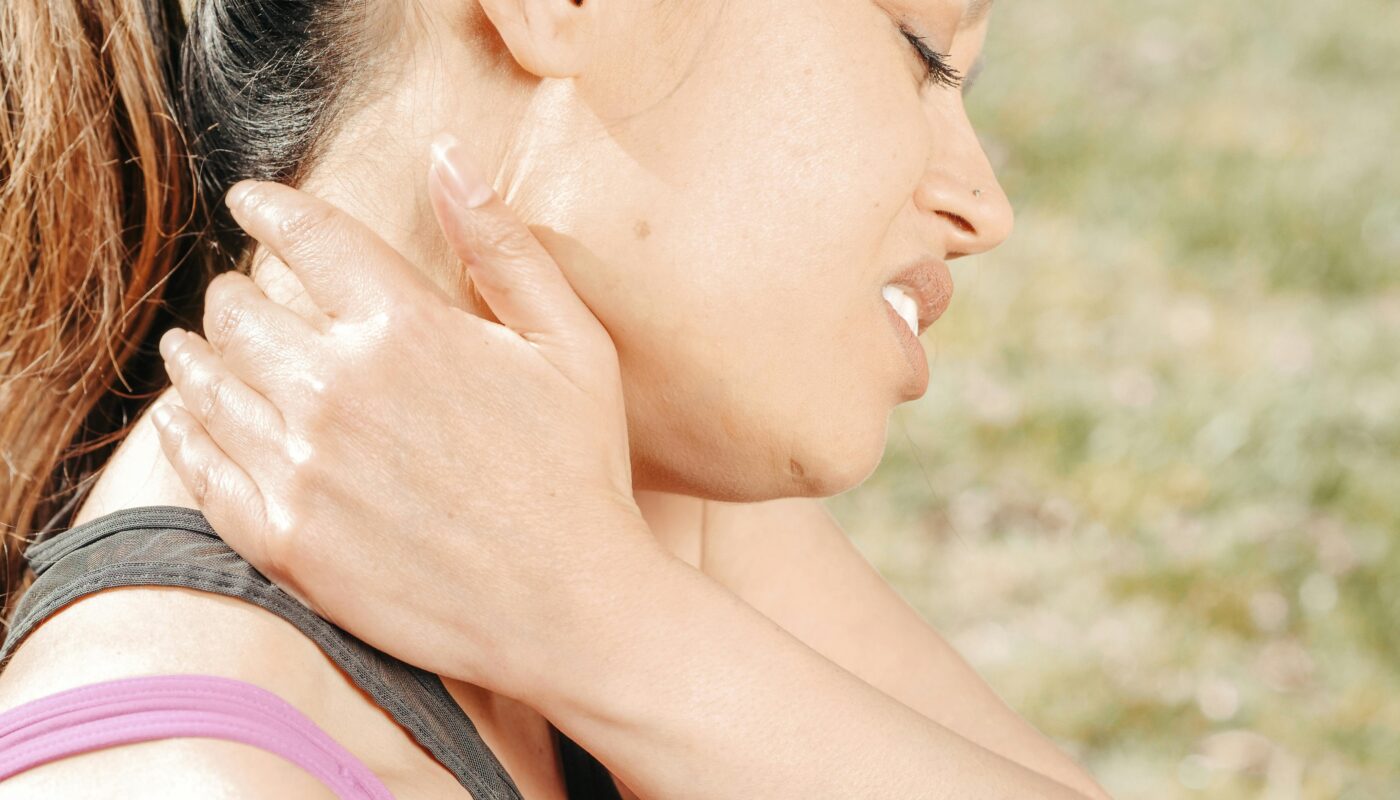 Photo by Kindel Media: https://www.pexels.com/photo/close-up-photo-of-woman-having-a-neck-pain-7298628/