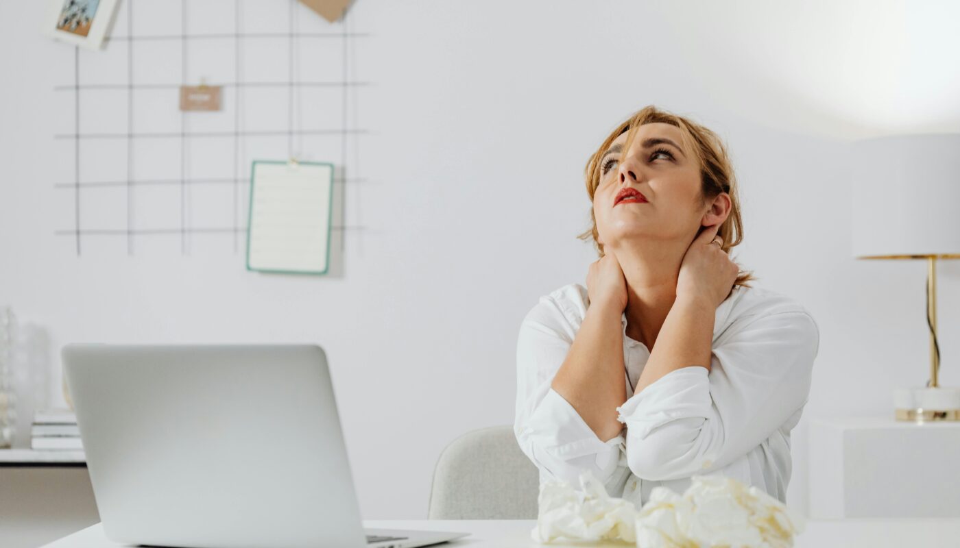 Photo by www.kaboompics.com: https://www.pexels.com/photo/woman-in-white-long-sleeve-shirt-sitting-at-a-table-looking-up-6028582/