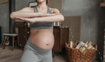 Photo by Pavel Danilyuk: https://www.pexels.com/photo/a-pregnant-woman-in-sports-bra-in-yoga-pose-7055687/