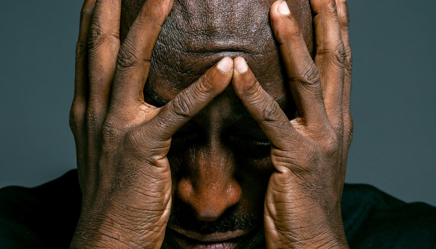 Photo by Ketut Subiyanto: https://www.pexels.com/photo/man-in-black-crew-neck-shirt-covering-face-with-hands-4584300/